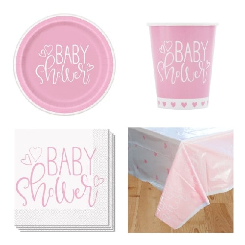 Pink Hearts Baby Shower 8 Person Value Party Pack Product Image