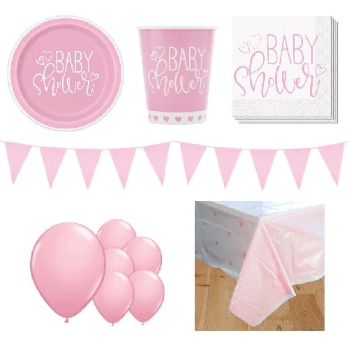 Pink Hearts Baby Shower 8 Person Deluxe Party Pack