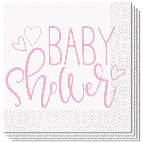 Pink Hearts Baby Shower Luncheon Napkins 33cm 2Ply - Pack of 16