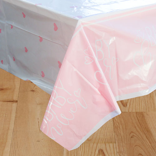 Pink Hearts Baby Shower Plastic Tablecover 213cm x 137cm