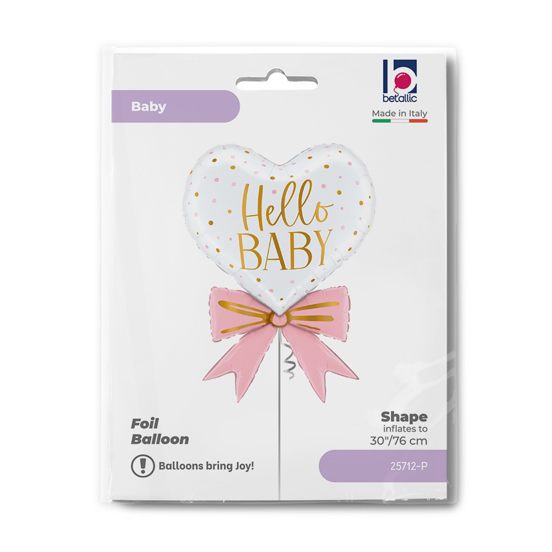 Pink Hello Baby Bow Heart Shaped Giant Foil Balloon 76cm / 30 in View 3