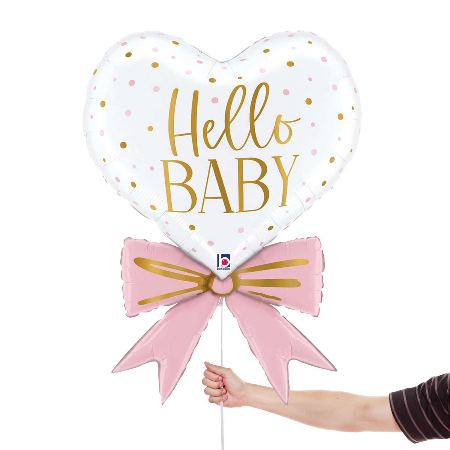 Pink Hello Baby Bow Heart Shaped Giant Foil Balloon 76cm / 30 in View 2