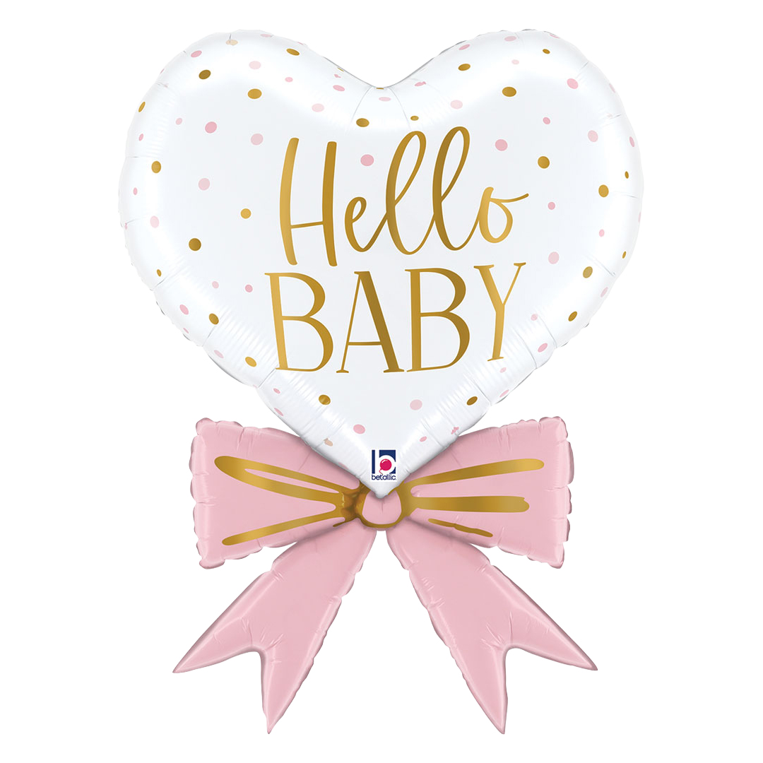Pink Hello Baby Bow Heart Shaped Giant Foil Balloon 76cm / 30 in