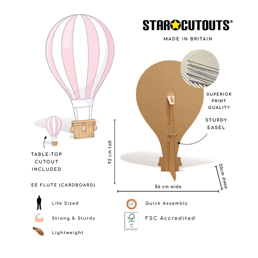 Pink Hot Air Balloon Star Mini Cardboard Cutout 92cm Product Gallery Image