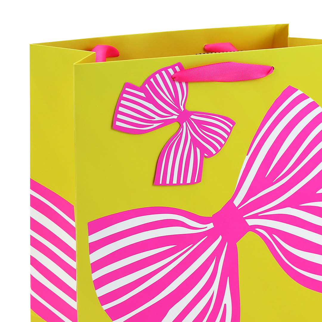 Pink Neon Bow Large Yellow Gift Bag 33cm Product Gallery Image