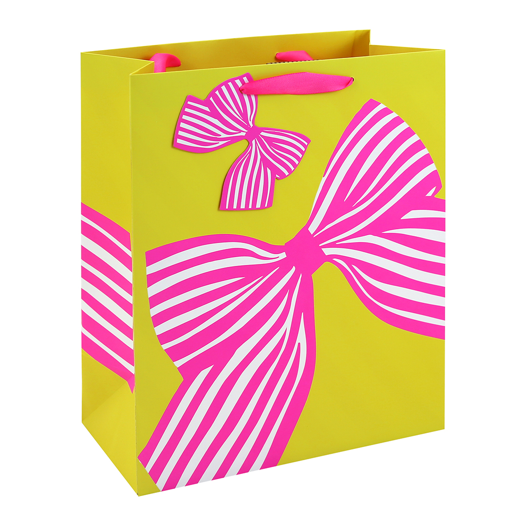 Pink Neon Bow Large Yellow Gift Bag 33cm