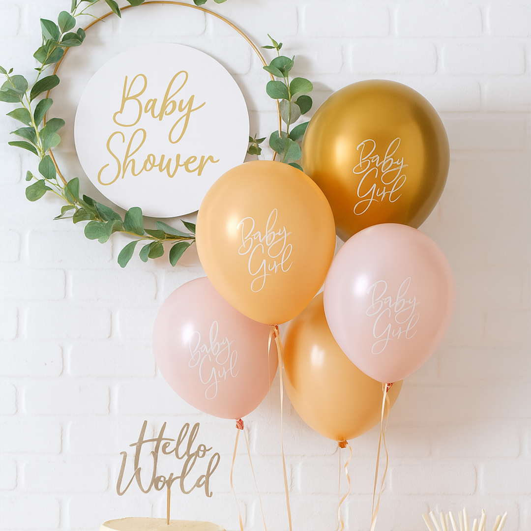 Pink, Nude & Gold Baby Girl Latex Balloons 30cm / 12 in - Pack of 5 Product Gallery Image