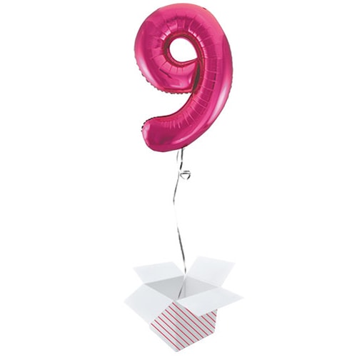 Pink Number 9 Helium Foil Giant Balloon - Inflated Balloon in a Box Product Gallery Image