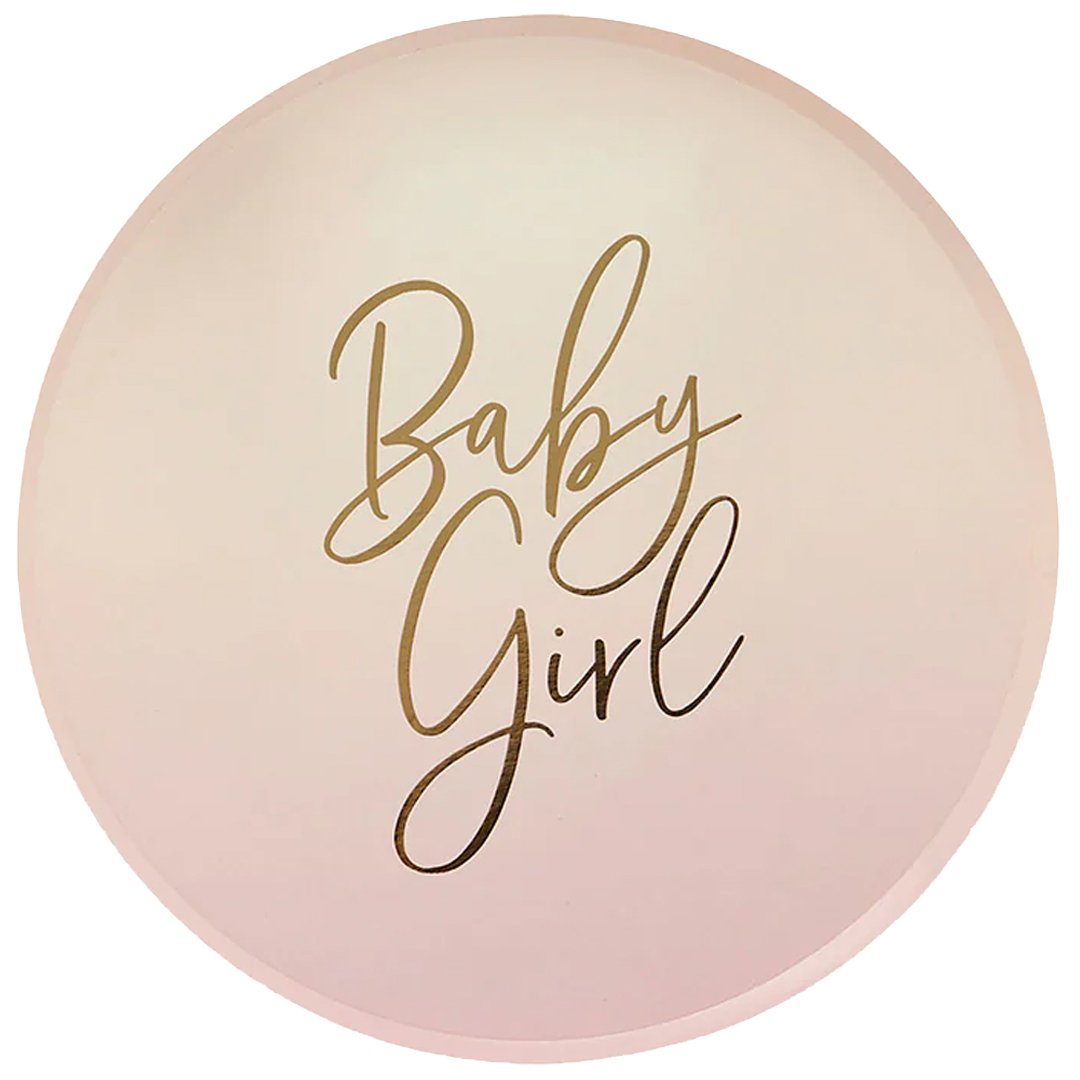 Pink Ombre Baby Girl Round Paper Plates 23cm - Pack of 8