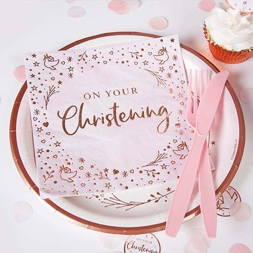 Pink On Your Christening Foiled Luncheon Napkins 33cm 3 Ply - Pack of 16 Product Gallery Image