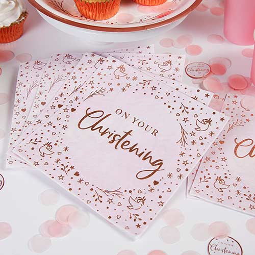 Pink On Your Christening Foiled Luncheon Napkins 33cm 3 Ply - Pack of 16 Product Gallery Image