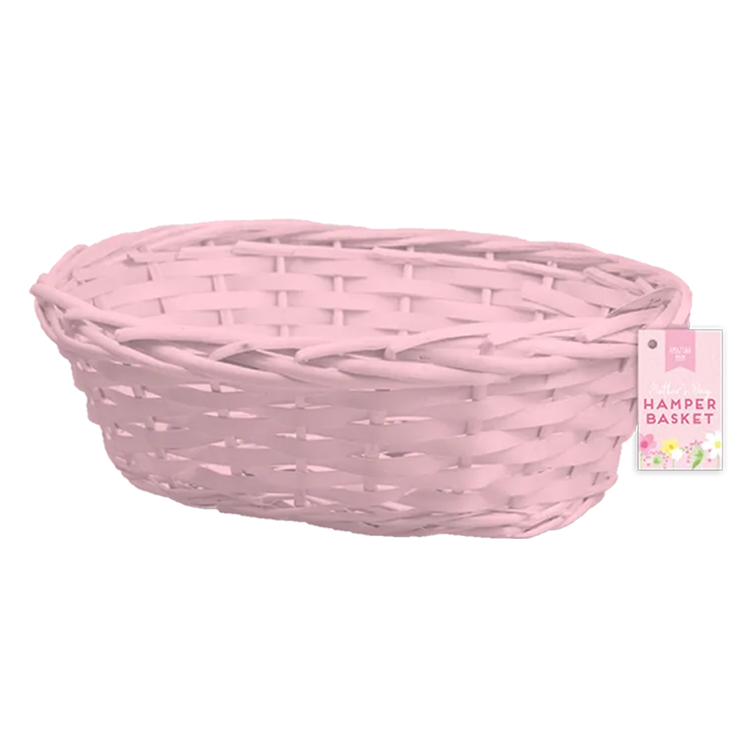 Pink Oval Woven Hamper Basket 30cm Product Gallery Image
