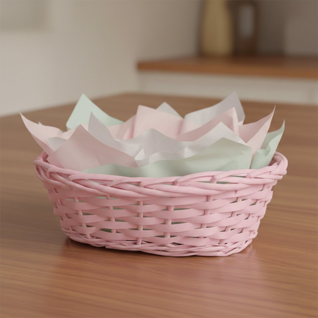 Pink Oval Woven Hamper Basket 30cm