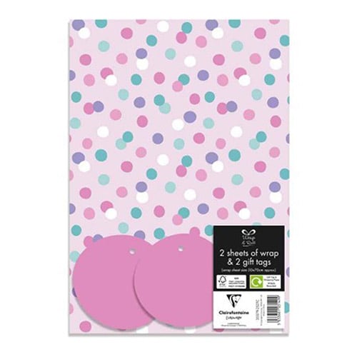 Pink Polka Dot Gift Wrapping Paper Sheets with Tags - Pack of 2 Product Image
