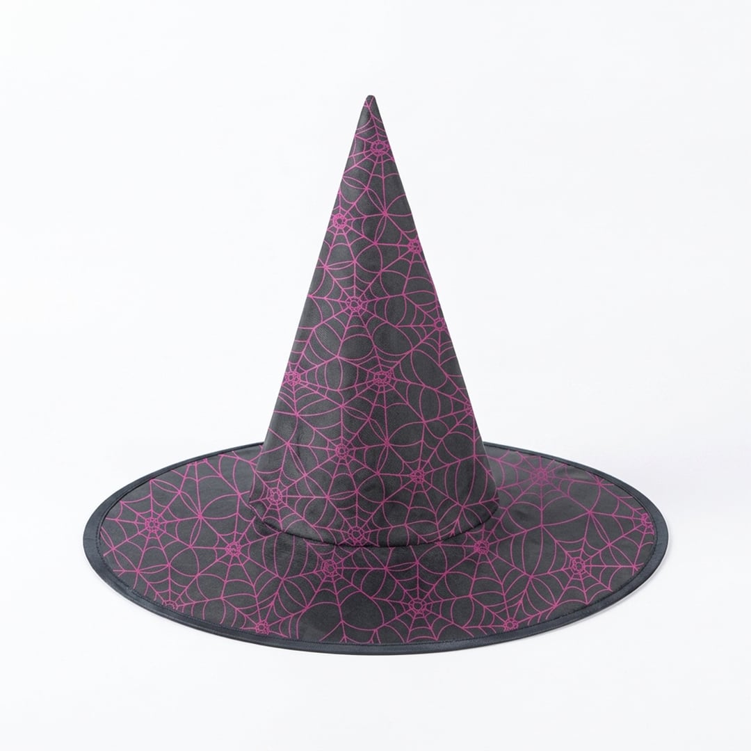 Pink Spider Web Halloween Black Printed Witches Hat Fancy Dress Accessory
