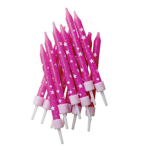 Pink Star Party Candles With Holders - Pack of 12 Product Image