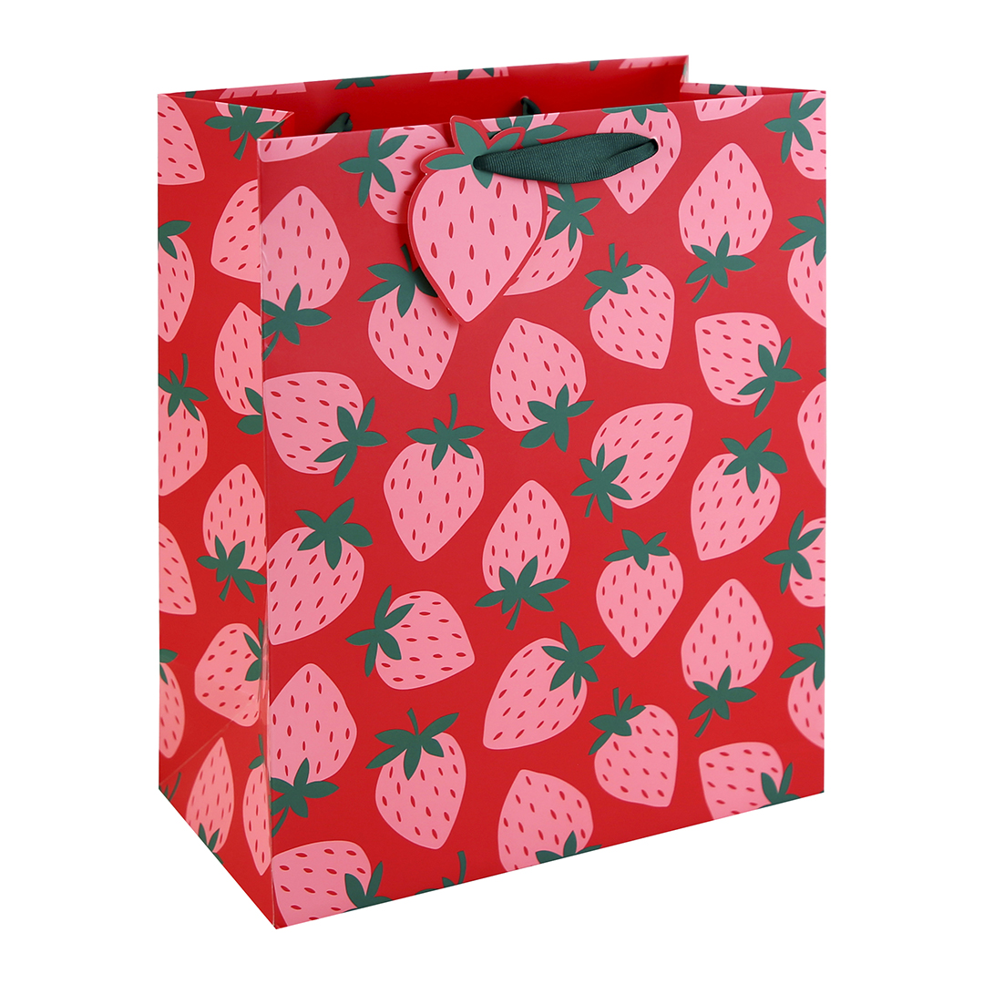 Pink Strawberry Large Red Gift Bag 33cm