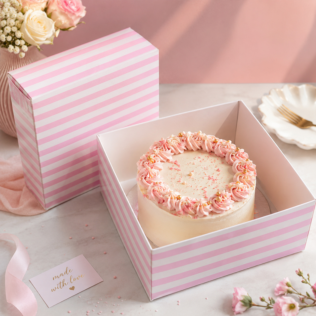 Pink Stripes Cake Box & Board Set