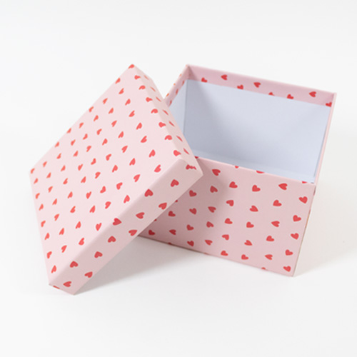 Baby Pink with Red Love Hearts Valentine's Square Gift Box 16cm Product Gallery Image