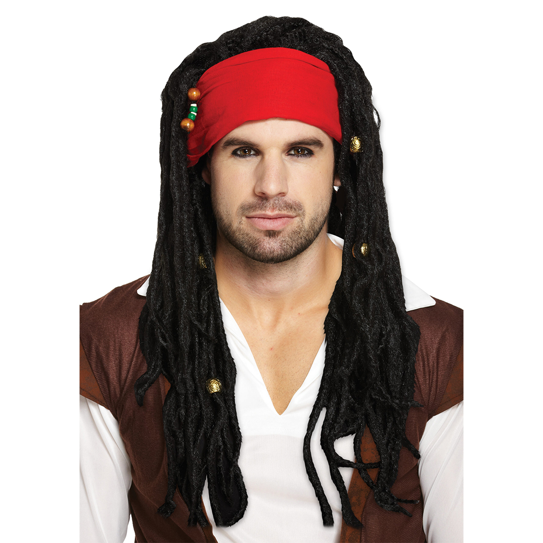 Pirate Dreadlocks with Red Bandana Long Fancy Dress Wig
