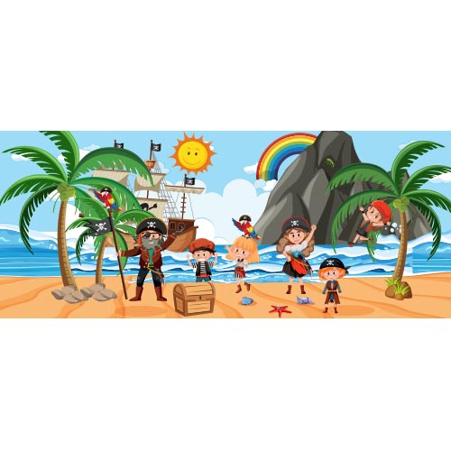 Pirate Group on the Beach Design PVC Personalised Party Sign Decoration Product Gallery Image