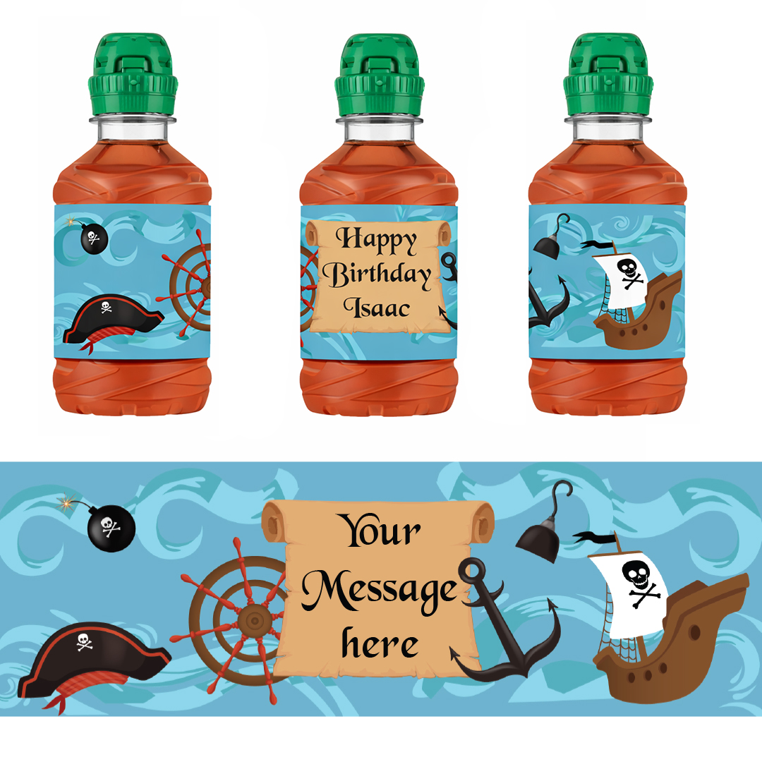 Pirate Personalised Drinks Bottle Packaging Label Stickers 20cm - Sheet of 7