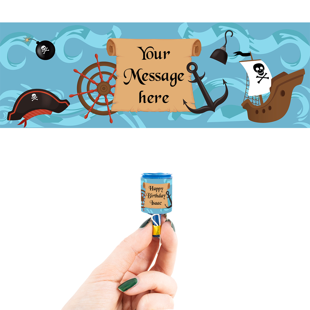 Pirate Personalised Party Popper Packaging Label Stickers 9cm - Sheet of 16