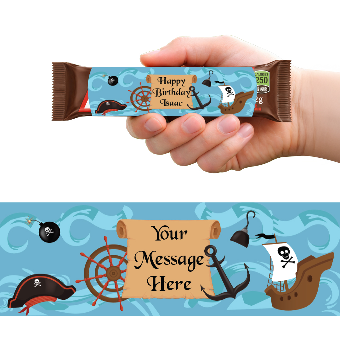 Pirate Personalised Sweet Chocolate Bar Packaging Label Stickers 9.1cm - Sheet of 16