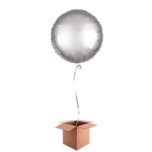 Platinum Silver Satin Luxe Round Foil Helium Balloon - Inflated Balloon in a Box