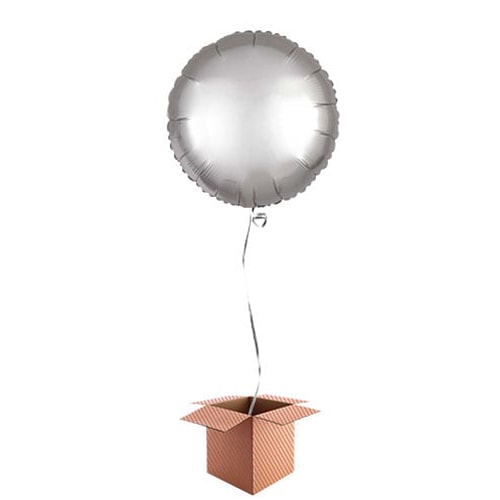 Platinum Silver Satin Luxe Round Foil Helium Balloon - Inflated Balloon in a Box Product Image