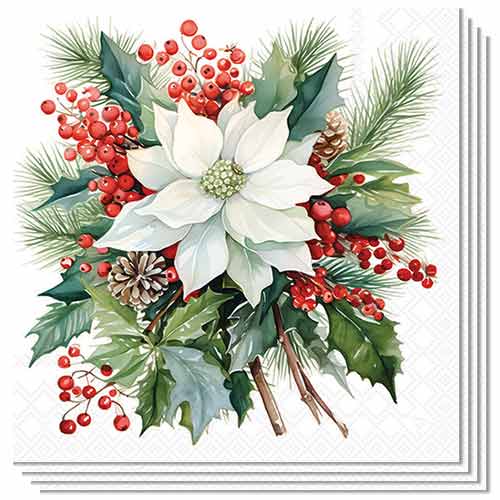 Poinsettia Bouquet Christmas Paper Luncheon Napkins 3 Ply 33cm - Pack of 20 Product Image