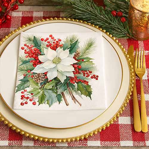 Poinsettia Bouquet Christmas Paper Luncheon Napkins 3 Ply 33cm - Pack of 20