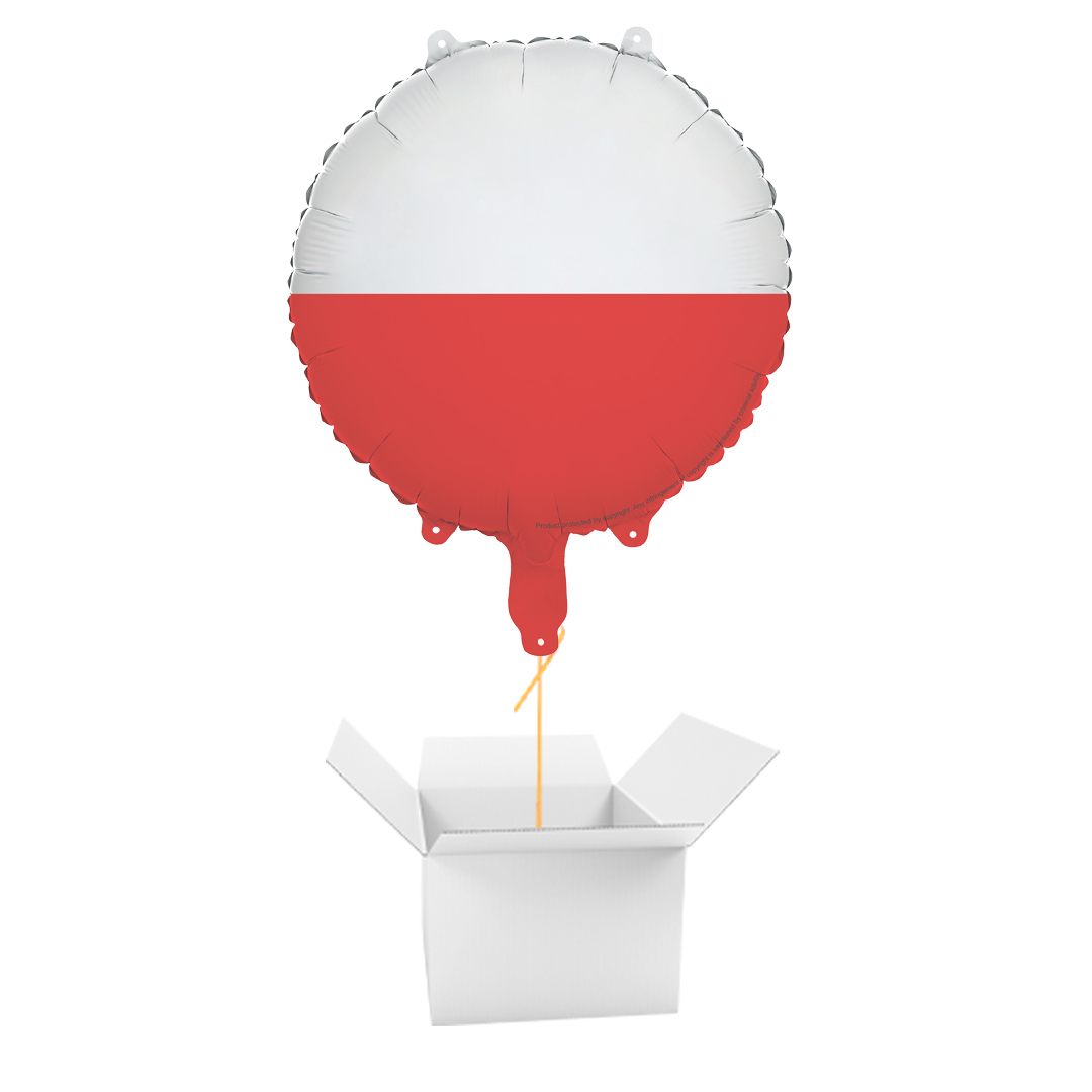 Poland Flag Round Foil Balloon - Inflated Balloon In A Box