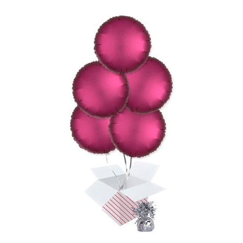 Pomegranate Burgundy Satin Luxe Round Foil Helium Balloon Bouquet - 5 Inflated Balloons In A Box Product Gallery Image