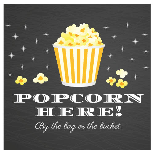 Popcorn Here Chalkboard PVC Party Sign Decoration 25cm x 25cm Product Image