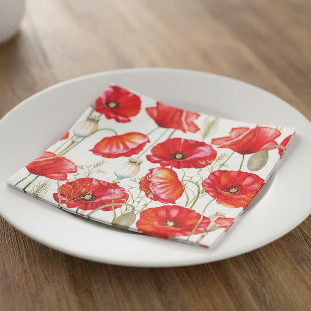 Poppy Floral Paper Luncheon Napkins 3 Ply 33cm - Pack of 20 Product Gallery Image