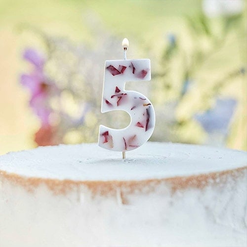 Pressed Petal Number 5 Shaped Candle Product Gallery Image