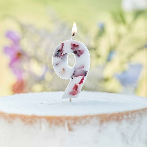 Pressed Petal Number 9 Shaped Candle Product Gallery Image