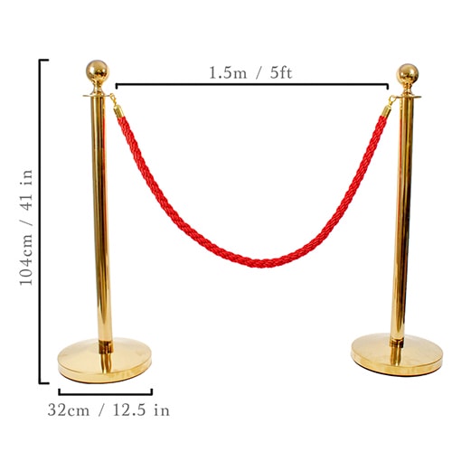 4 Prestige Brass Poles With 2 Red Braided Ropes Product Gallery Image