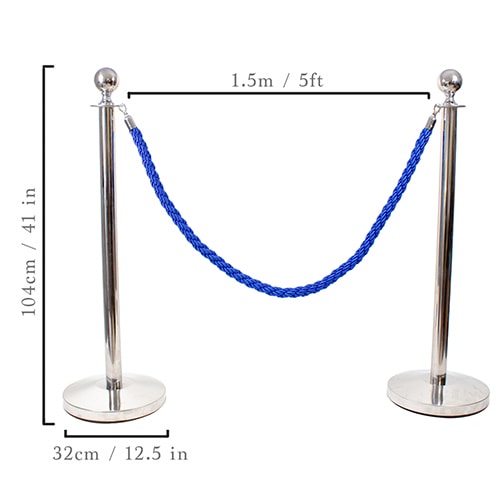 6 Prestige Chrome Poles With 4 Blue Braided Ropes Product Gallery Image