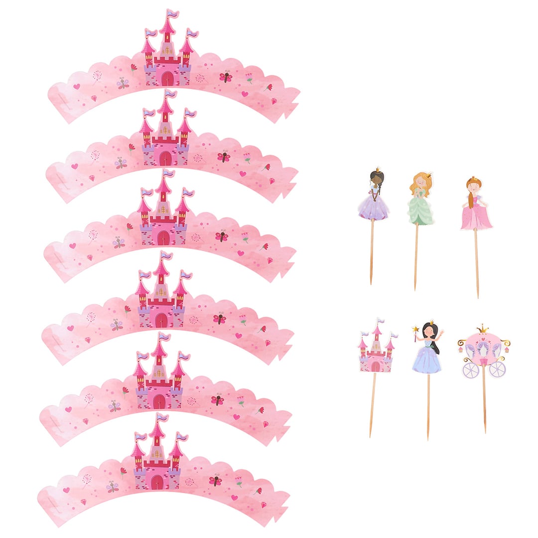 Pretty Princess Party Food Cake Picks & Cupcake Wraps Kit - Pack of 12 Product Gallery Image