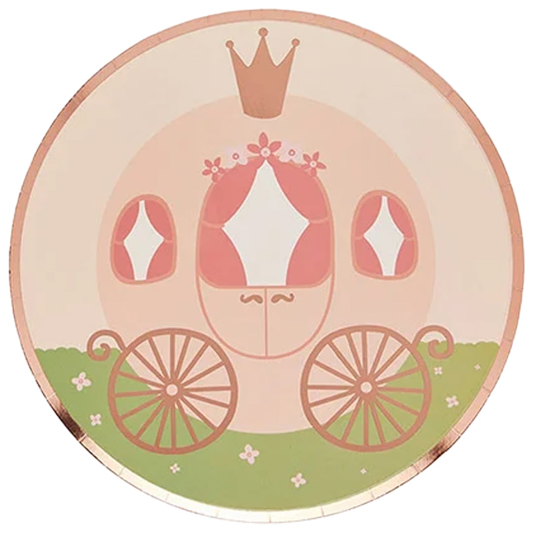 Princess Carriage Round Paper Plates 23cm - Pack of 8
