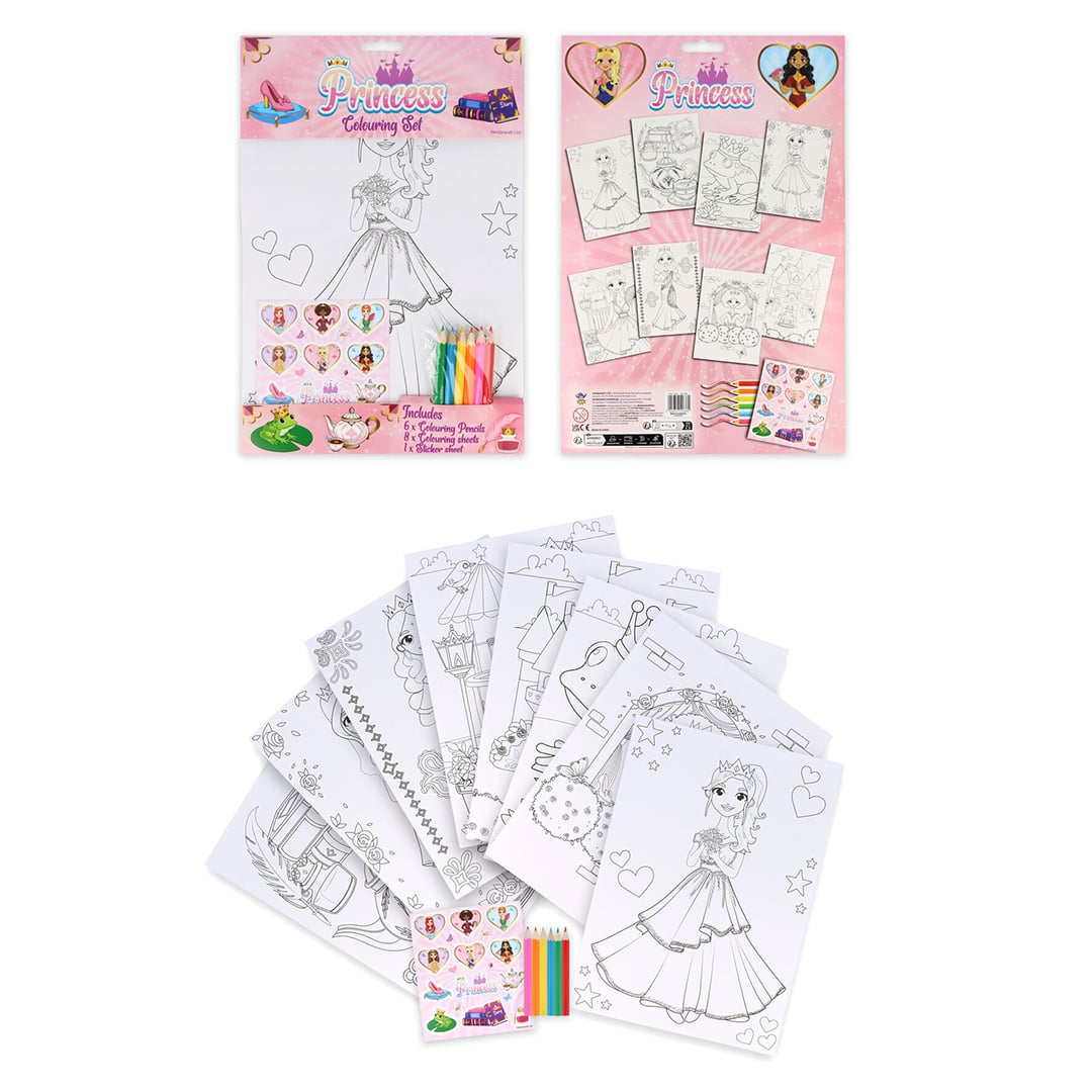 Princess Colouring Set with Mini Pencils & Stickers