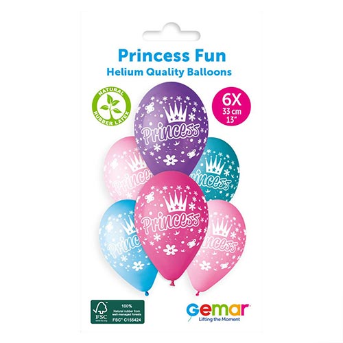 Princess Fun Pink, Purple & Blue Latex Balloons 33cm / 13 in - Pack of 6 Product Gallery Image