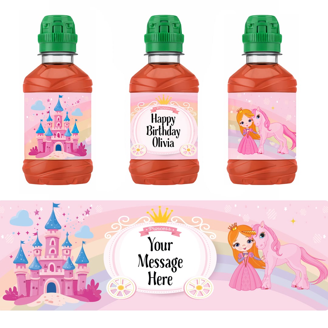 Princess Personalised Drinks Bottle Packaging Label Stickers 20cm - Sheet of 7 Product Image