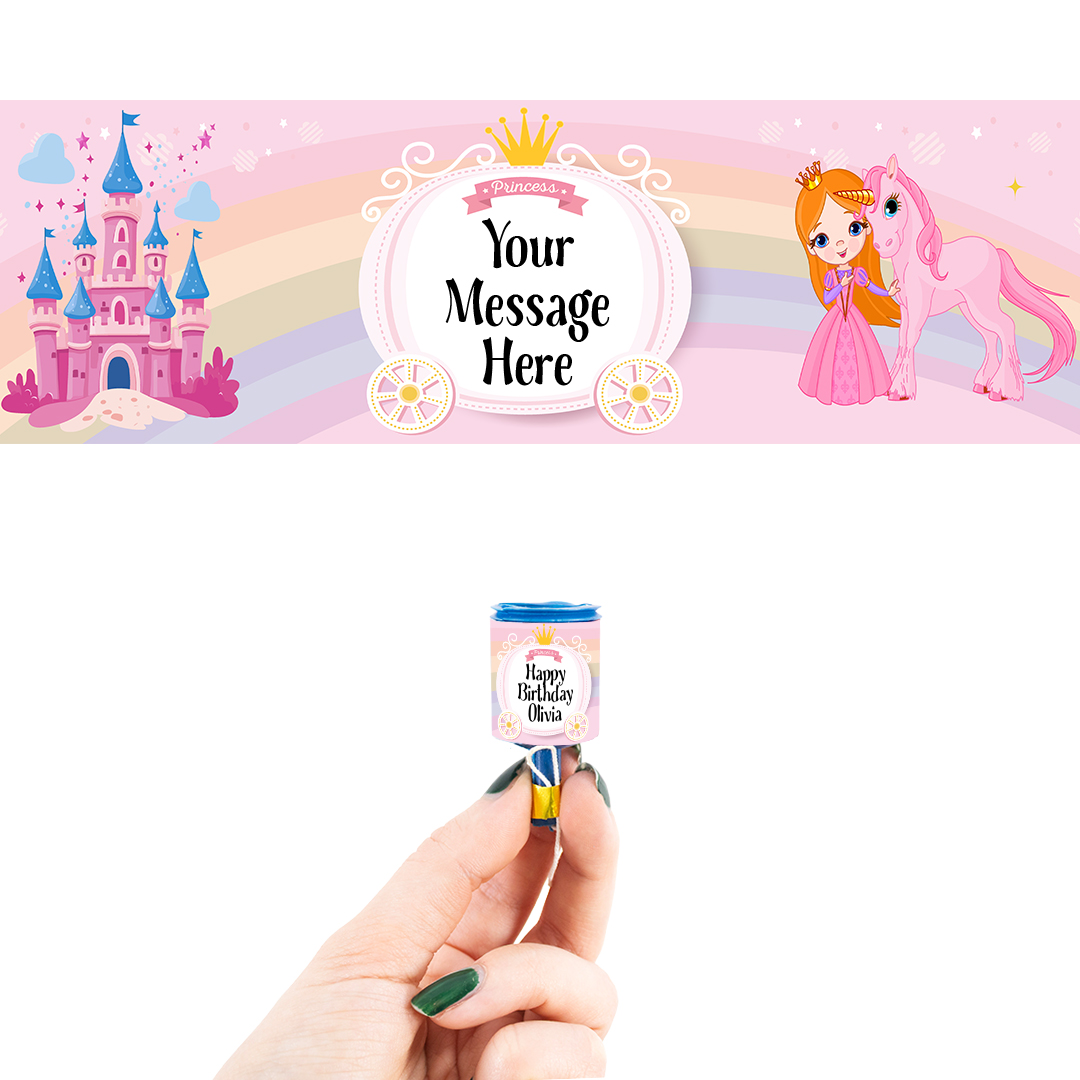 Princess Personalised Party Popper Packaging Label Stickers 9cm - Sheet of 16