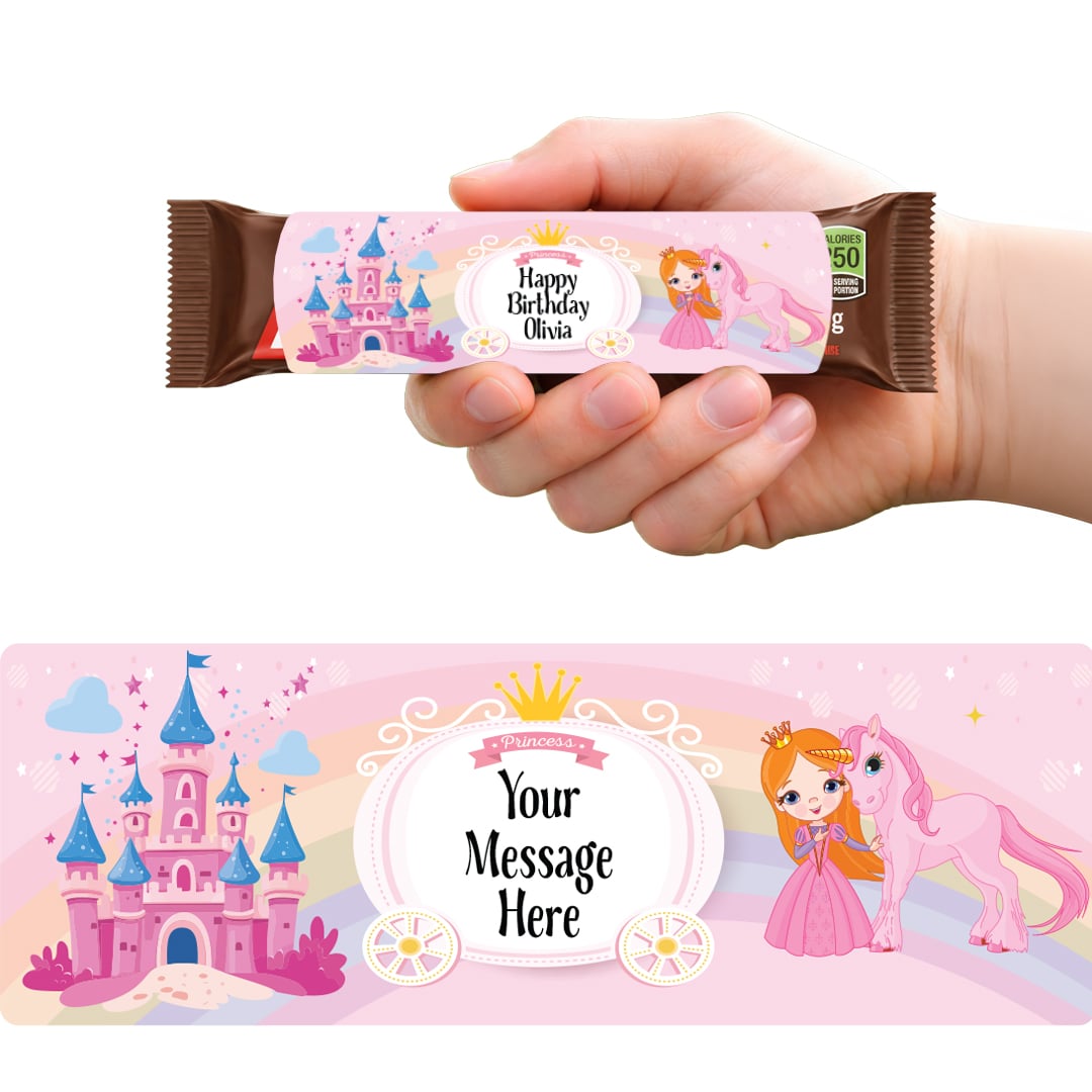 Princess Personalised Sweet Chocolate Bar Packaging Label Stickers 9.1cm - Sheet of 16 Product Gallery Image