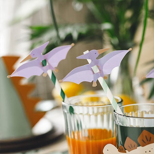 Pterodactyl Dinosaur Straws with Toppers - Pack of 6 Product Gallery Image