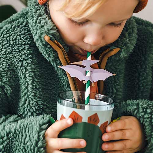 Pterodactyl Dinosaur Straws with Toppers - Pack of 6 Product Gallery Image