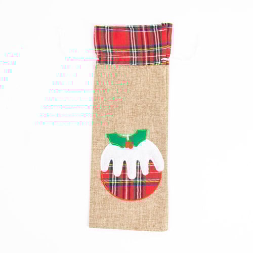 Pudding & Tartan Natural Hessian Christmas Bottle Gift Bag 37cm Product Gallery Image